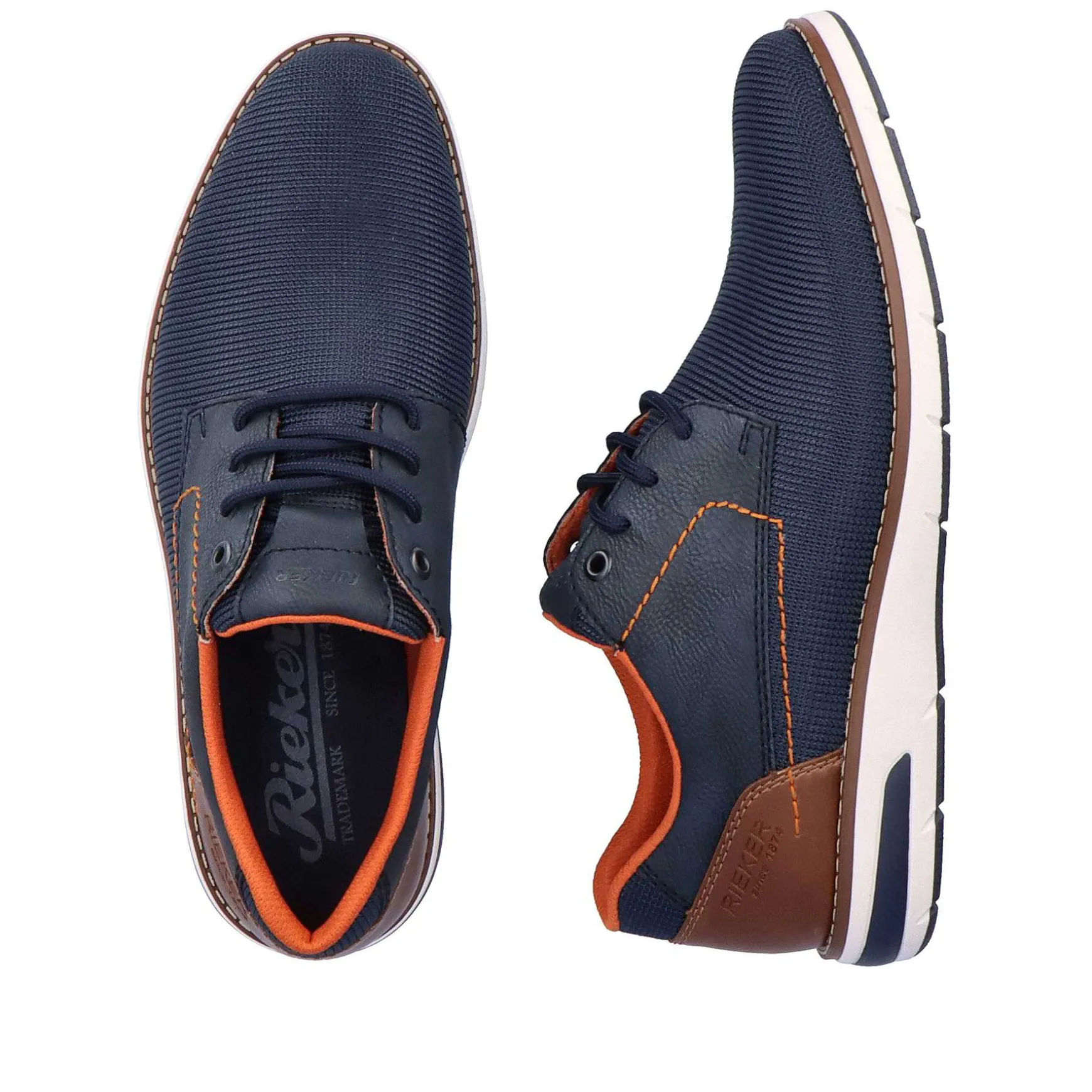 Rieker Men'S Lace-Up Shoes Navy Blue-Orange