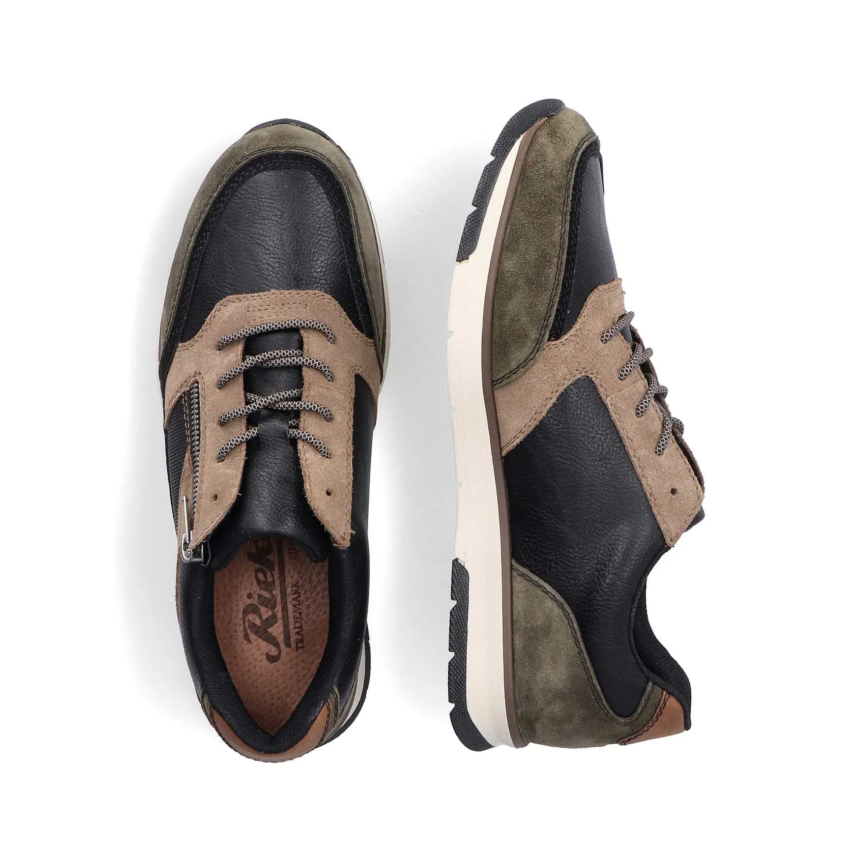 Rieker Men'S Low Sneaker Black-Beige-Green