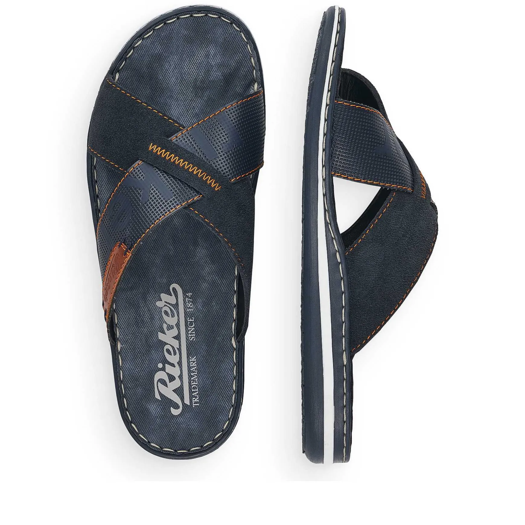 Rieker Men'S Mules Ocean Blue-Nut Brown