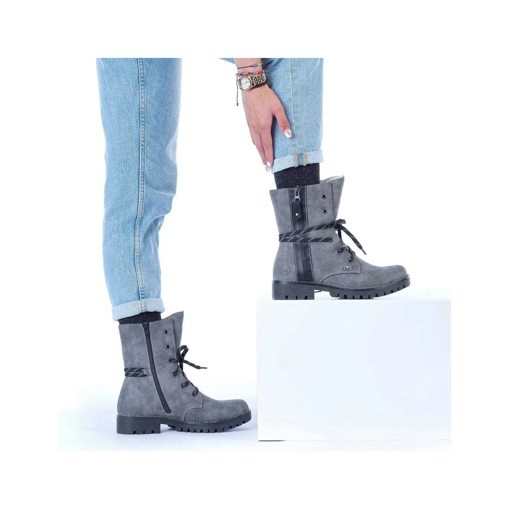 Rieker Women'S Corded Boots Moon Grey