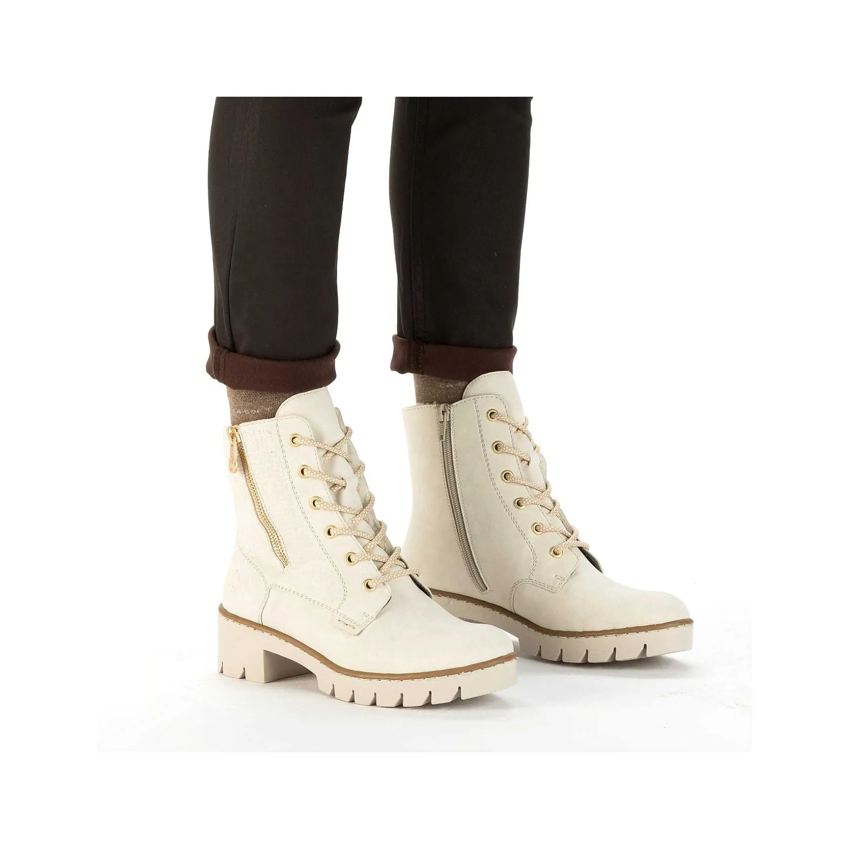 Rieker Women'S Corded Boots Cream Beige