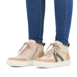 Rieker Women'S High Sneaker Cream Beige-Khaki Green