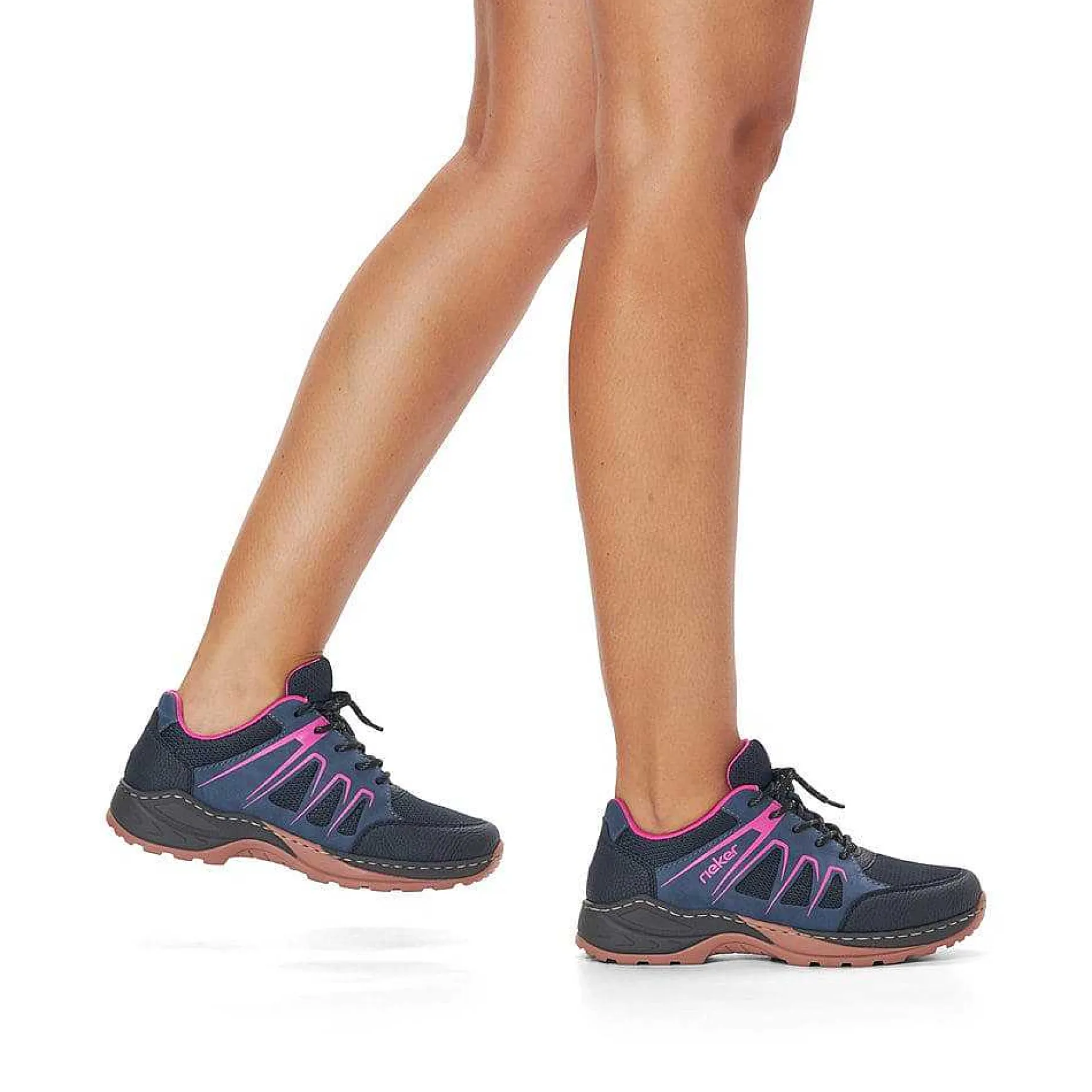 Rieker Women'S Lace-Up Shoes Navy Blue-Raspberry Red