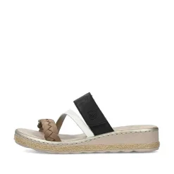 Rieker Women'S Mules Brown Beige-Cream White-Black