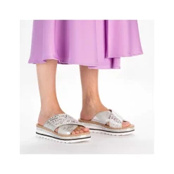 Rieker Women'S Mules Silver Metallic
