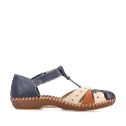 Rieker Women'S Strappy Sandals Navy Blue-Beige