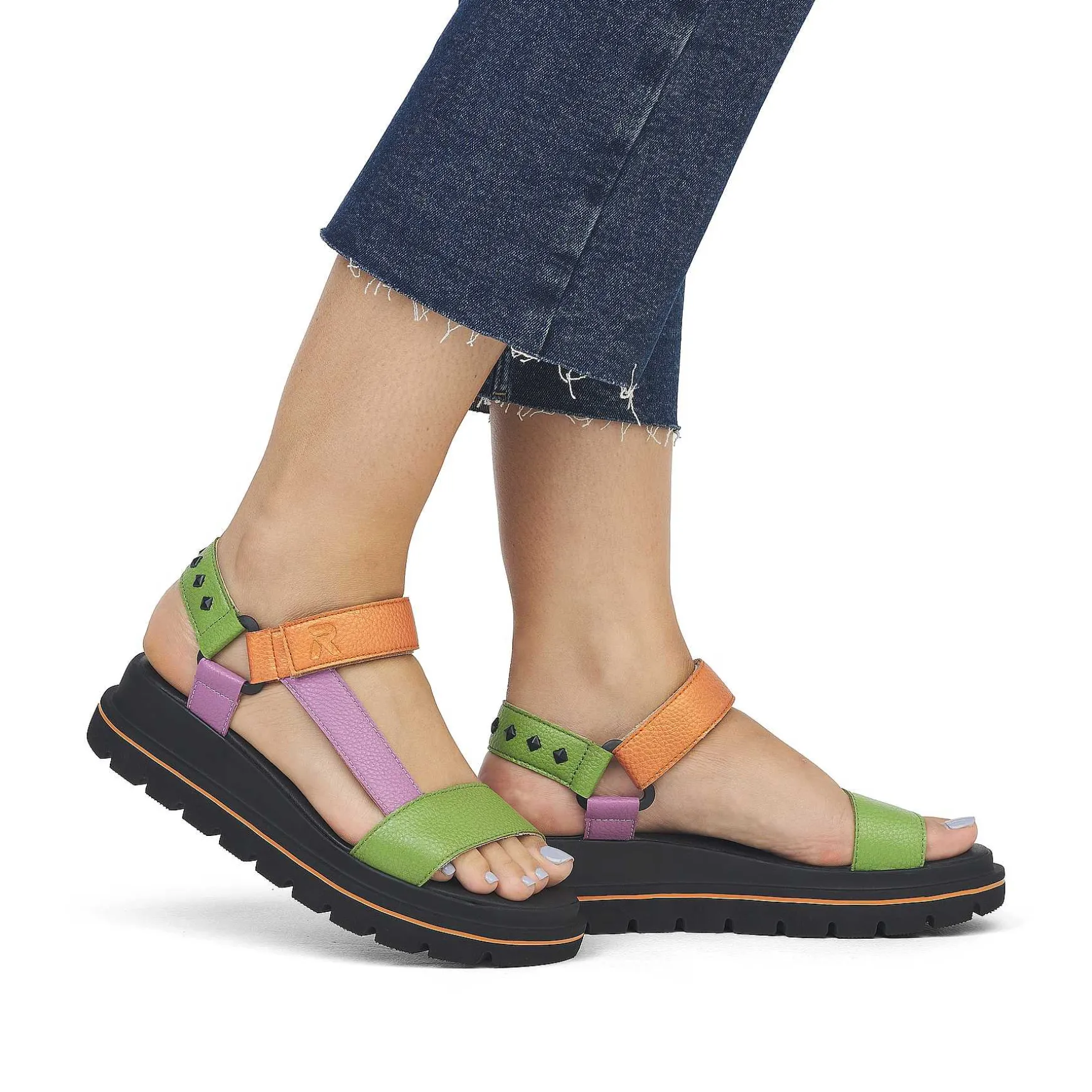 Rieker Women'S Strappy Sandals Black-Green-Pink-Orange