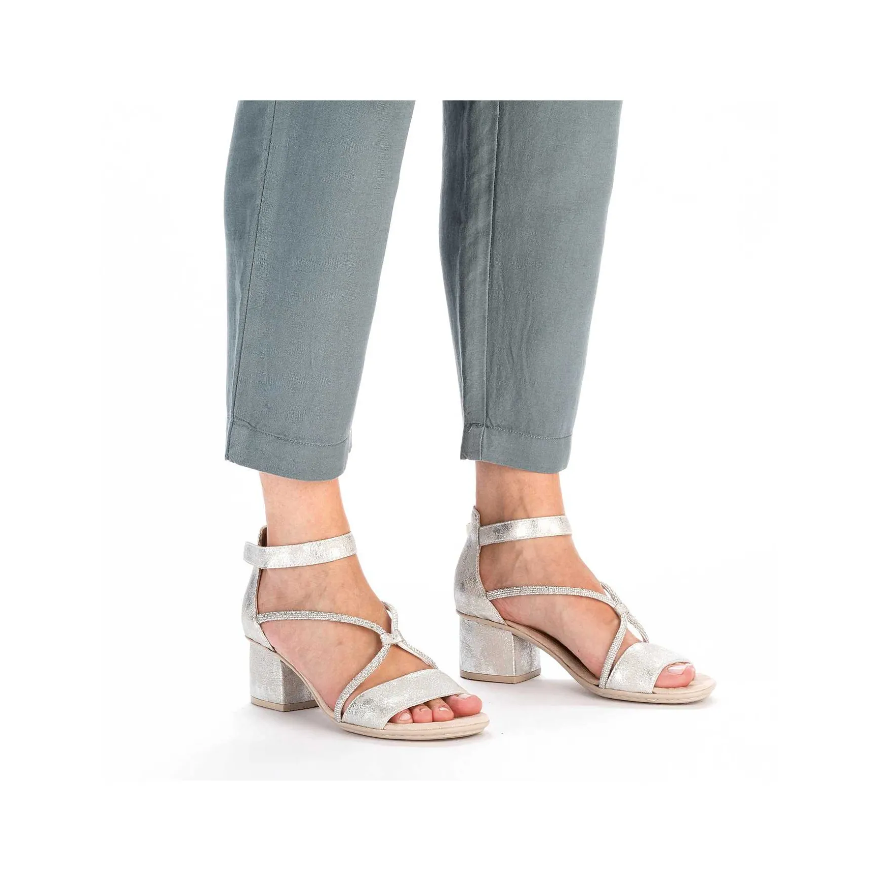 Rieker Women'S Strappy Sandals Silver Metallic