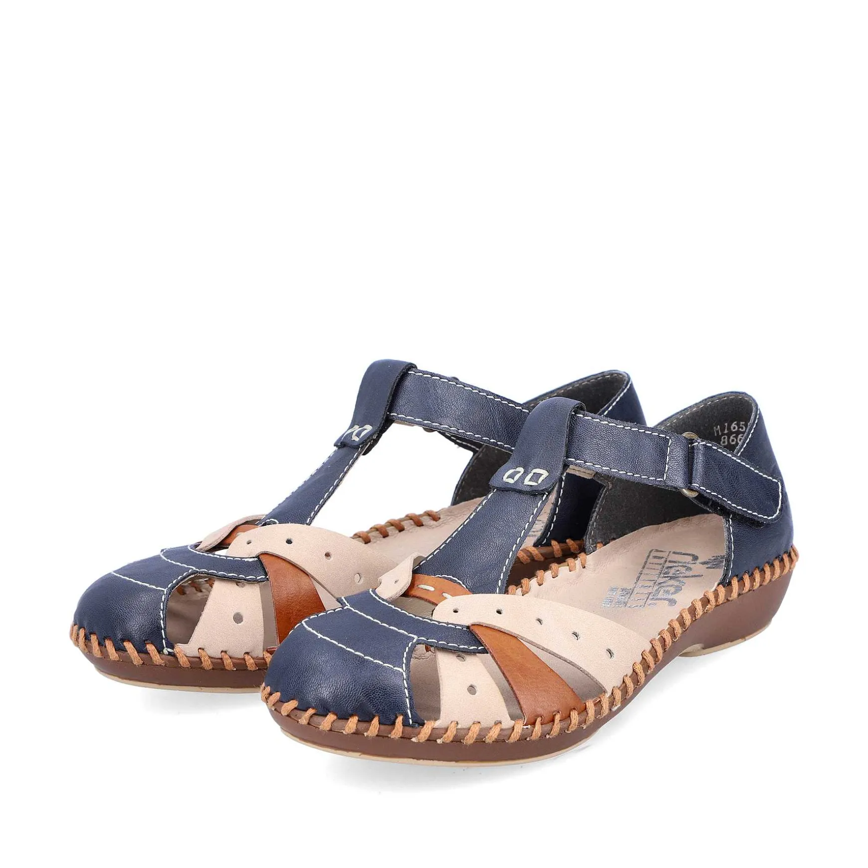 Rieker Women'S Strappy Sandals Navy Blue-Beige