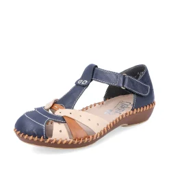 Rieker Women'S Strappy Sandals Navy Blue-Beige