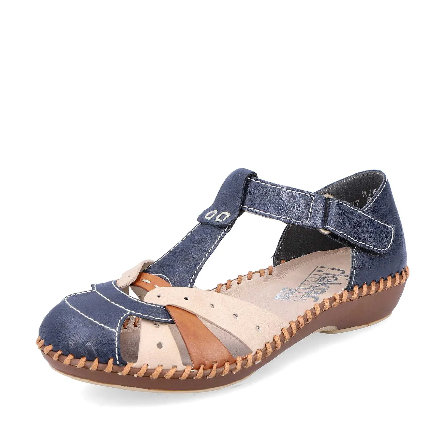 Rieker Women'S Strappy Sandals Navy Blue-Beige