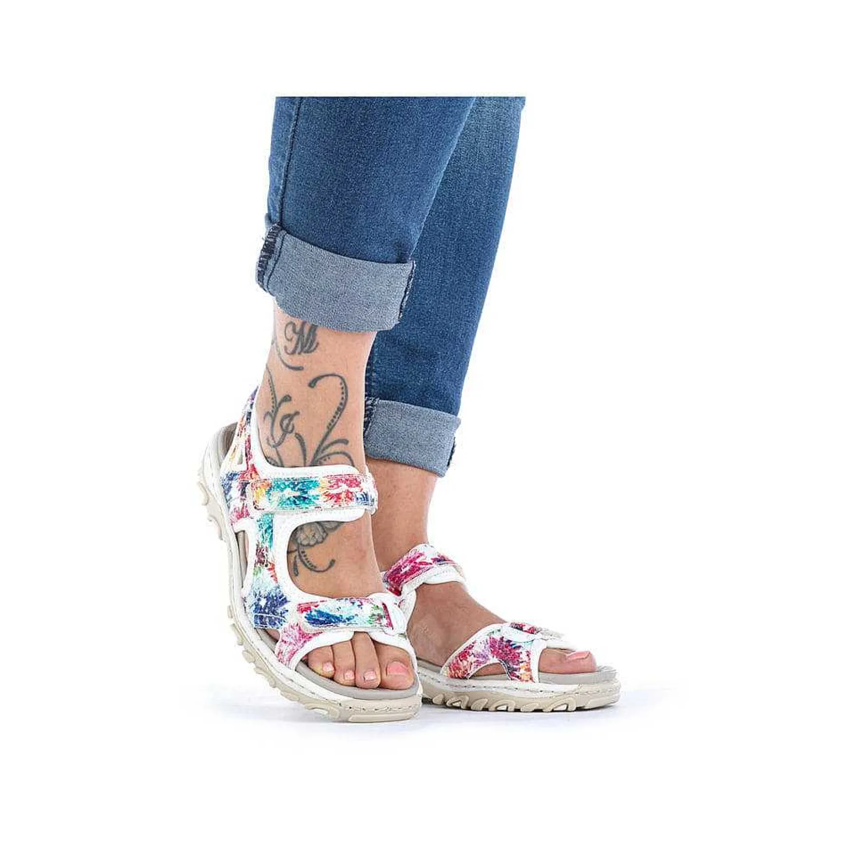 Rieker Women'S Trekking Sandals Floral-Pure White
