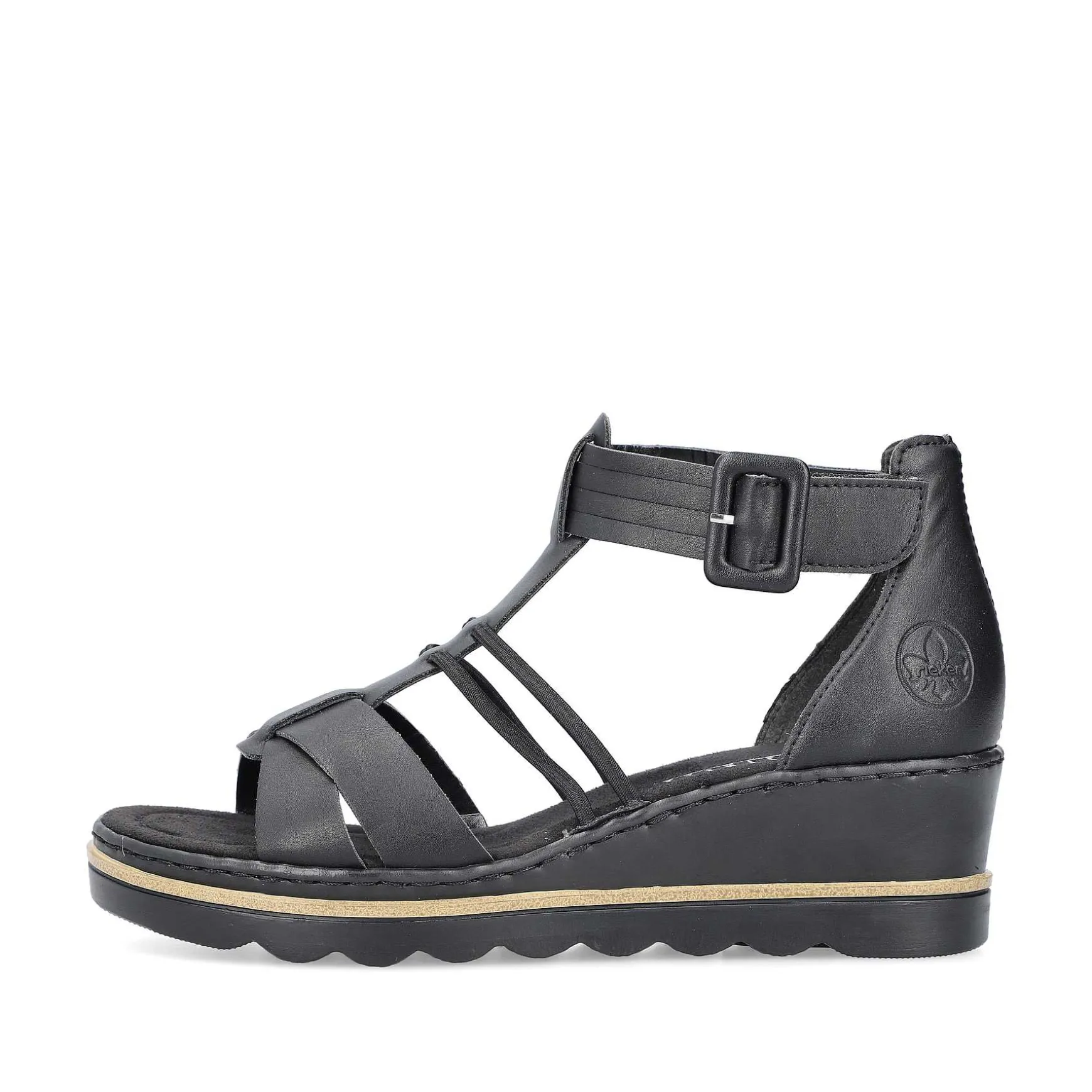 Rieker Women'S Wedge Sandals Asphalt Black