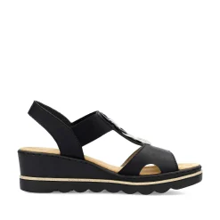 Rieker Women'S Wedge Sandals Jet Black
