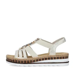 Rieker Women'S Wedge Sandals Beige Metallic