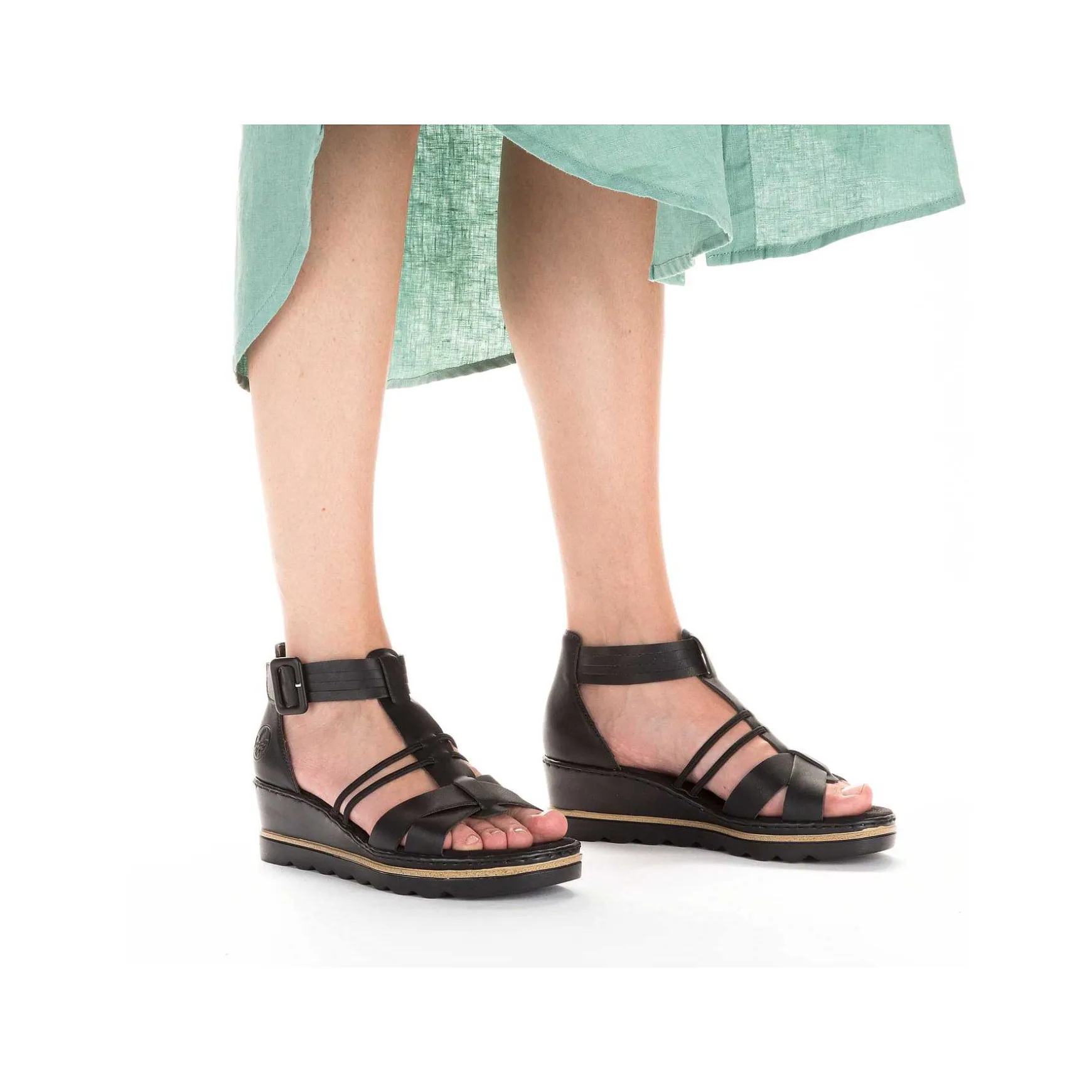 Rieker Women'S Wedge Sandals Asphalt Black