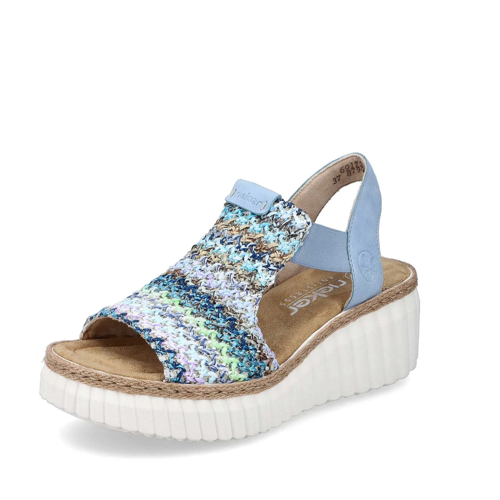 Rieker Women'S Wedge Sandals Sky Blue-Multicolored