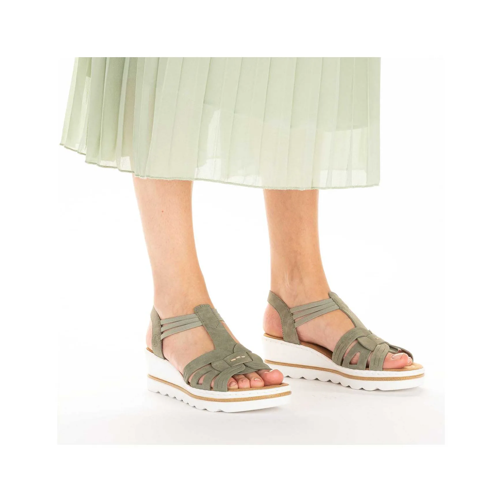 Rieker Women'S Wedge Sandals Khaki Green
