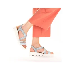 Rieker Women'S Wedge Sandals Sky Blue-Silver