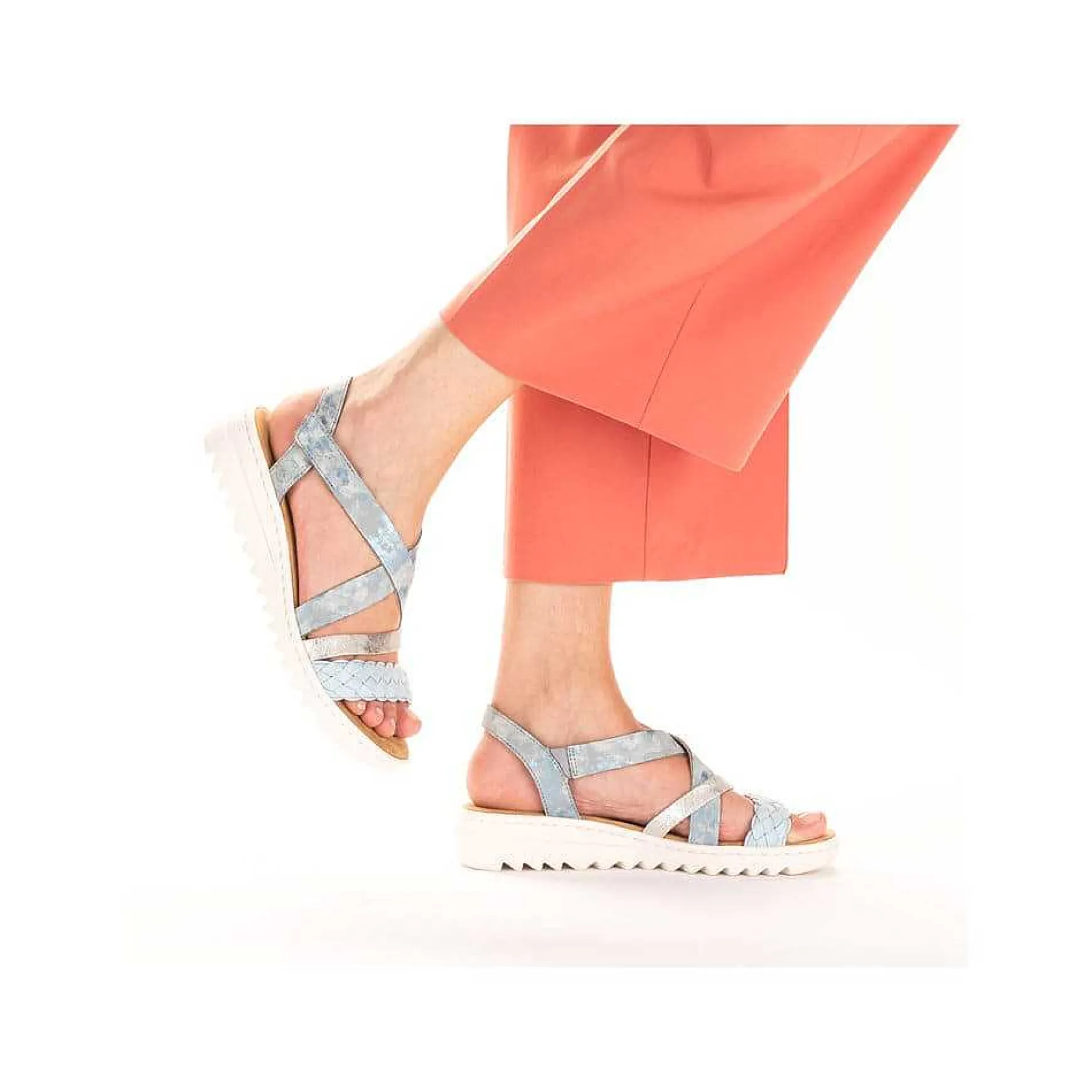Rieker Women'S Wedge Sandals Sky Blue-Silver