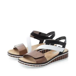 Rieker Women'S Wedge Sandals Nougat Brown-Black-White