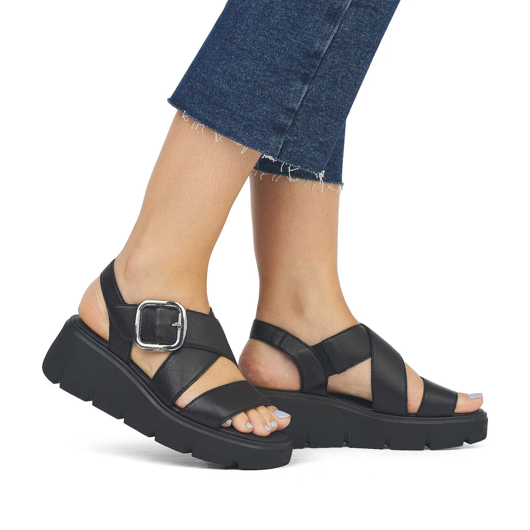 Rieker Women'S Wedge Sandals Noir