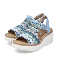 Rieker Women'S Wedge Sandals Sky Blue-Multicolored