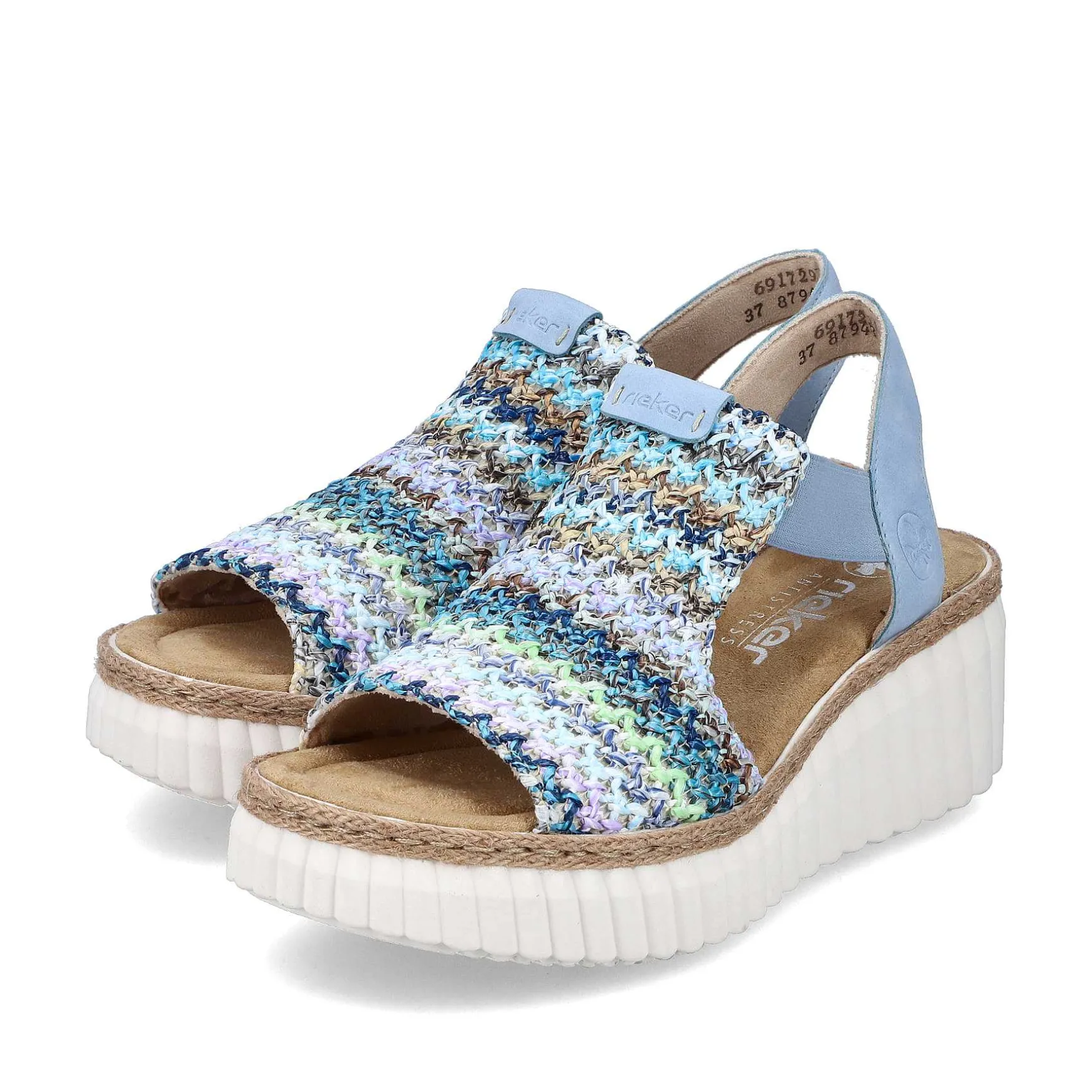 Rieker Women'S Wedge Sandals Sky Blue-Multicolored