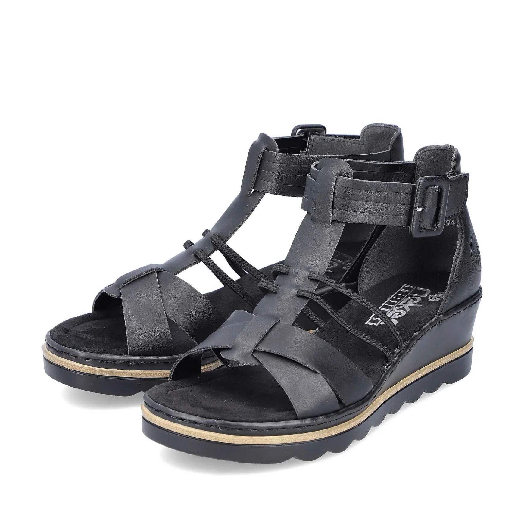 Rieker Women'S Wedge Sandals Asphalt Black