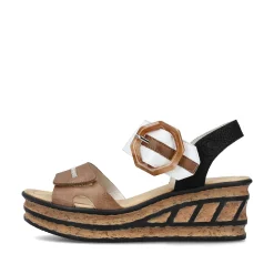 Rieker Women'S Wedge Sandals Brown Beige-Pure White