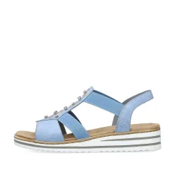 Rieker Women'S Wedge Sandals Sky Blue-Light Beige
