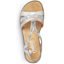 Rieker Women'S Wedge Sandals Sky Blue-Light Beige