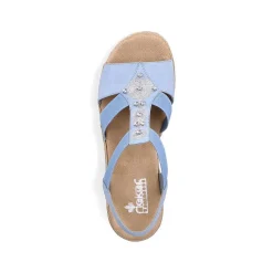Rieker Women'S Wedge Sandals Sky Blue-Light Beige