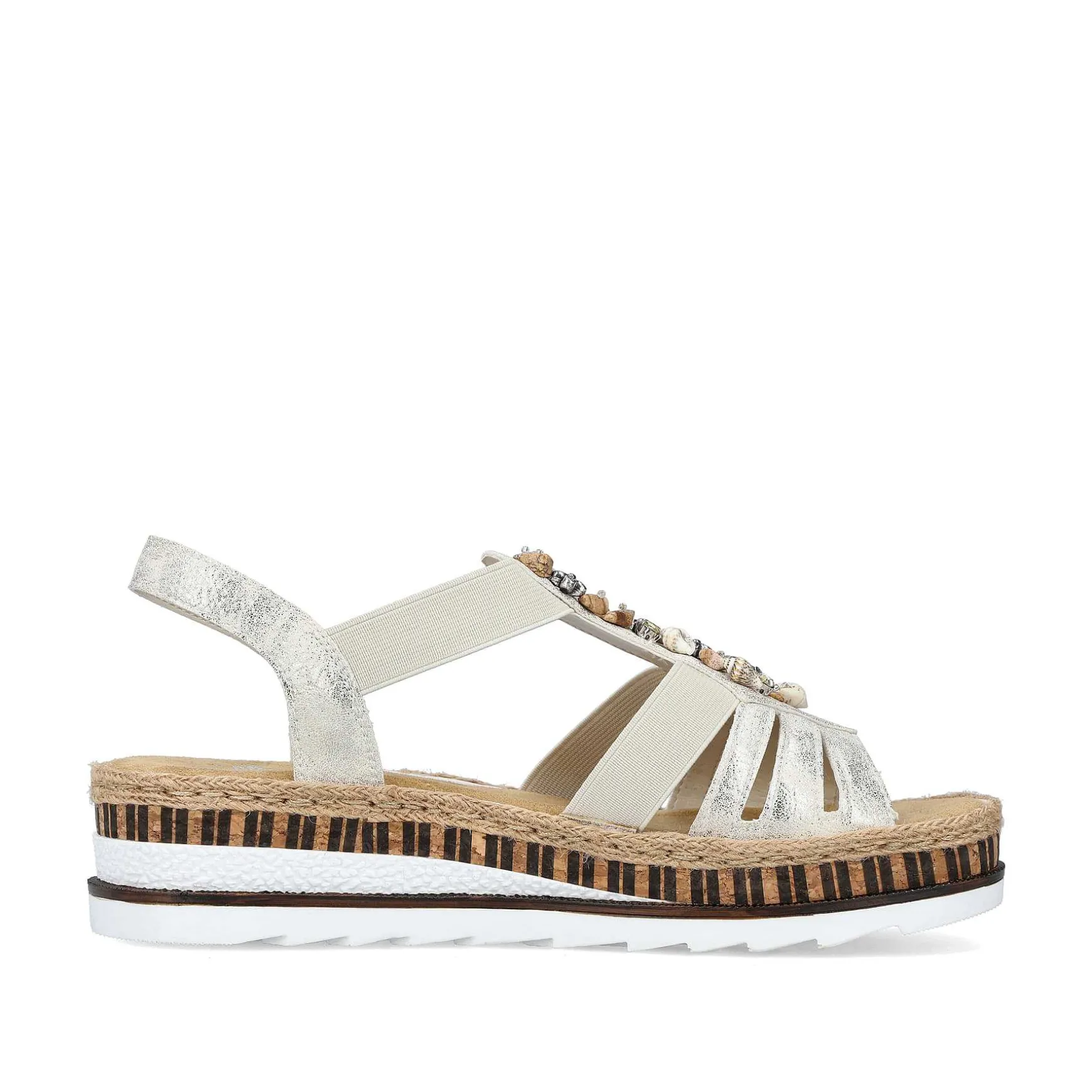 Rieker Women'S Wedge Sandals Beige Metallic