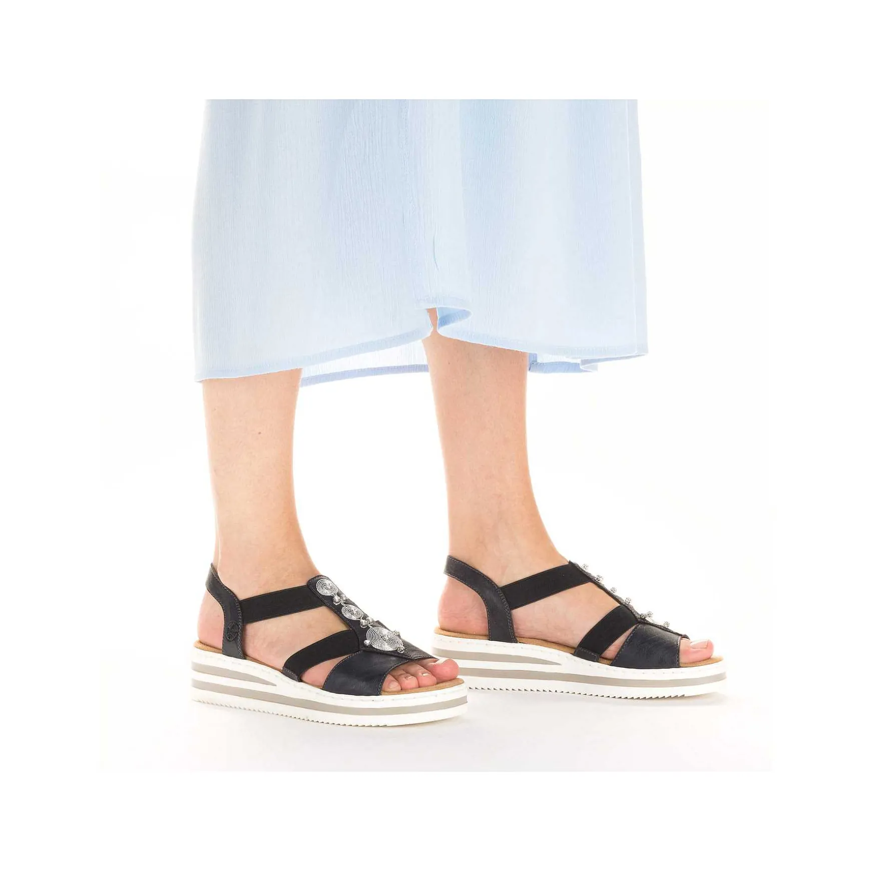 Rieker Women'S Wedge Sandals Navy Blue