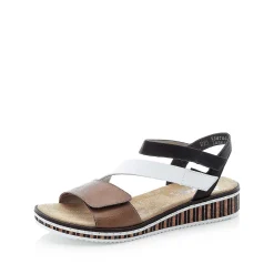 Rieker Women'S Wedge Sandals Nougat Brown-Black-White
