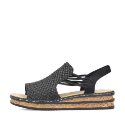 Rieker Women'S Wedge Sandals Asphalt Black