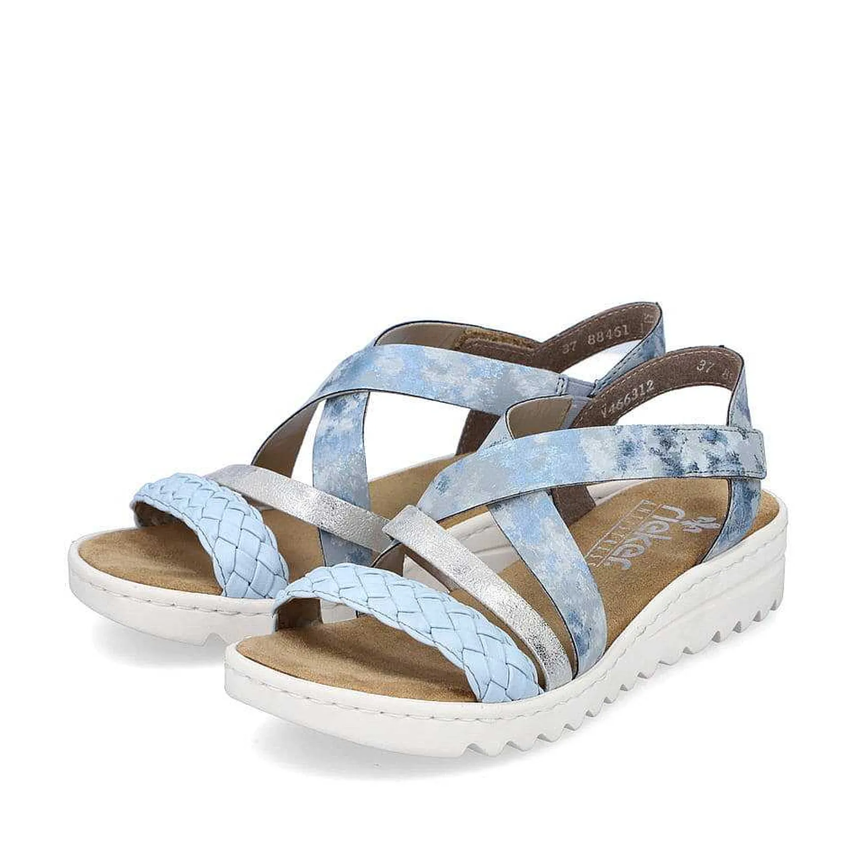 Rieker Women'S Wedge Sandals Sky Blue-Silver