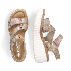 Rieker Women'S Wedge Sandals Multi-Bronze Metallic