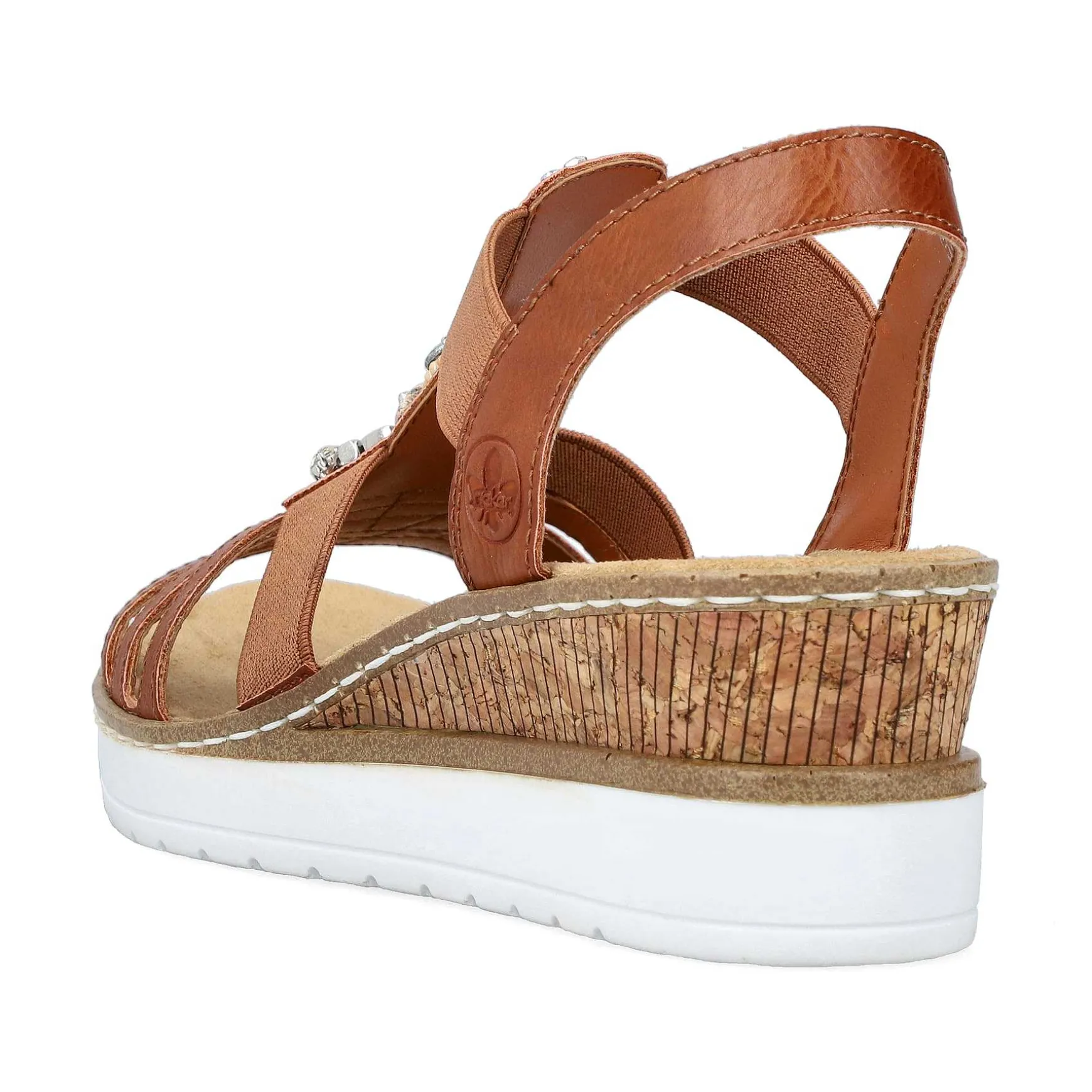 Rieker Women'S Wedge Sandals Caramel Brown-Pure White