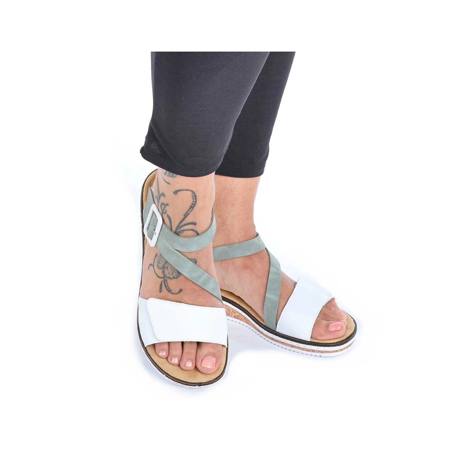 Rieker Women'S Wedge Sandals Mint Green-Pearl White