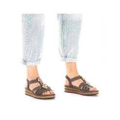 Rieker Women'S Wedge Sandals Brown Gray