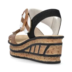 Rieker Women'S Wedge Sandals Brown Beige-Pure White