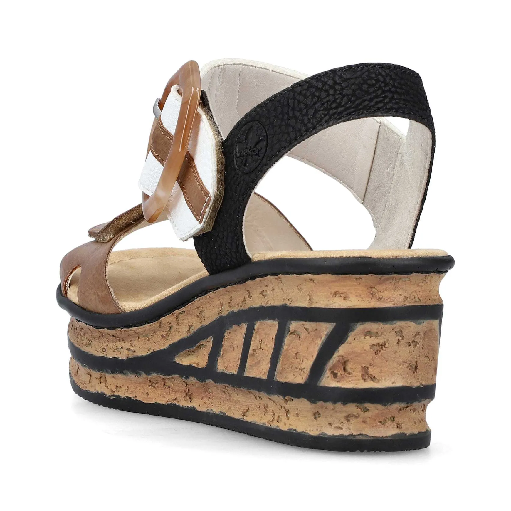Rieker Women'S Wedge Sandals Brown Beige-Pure White