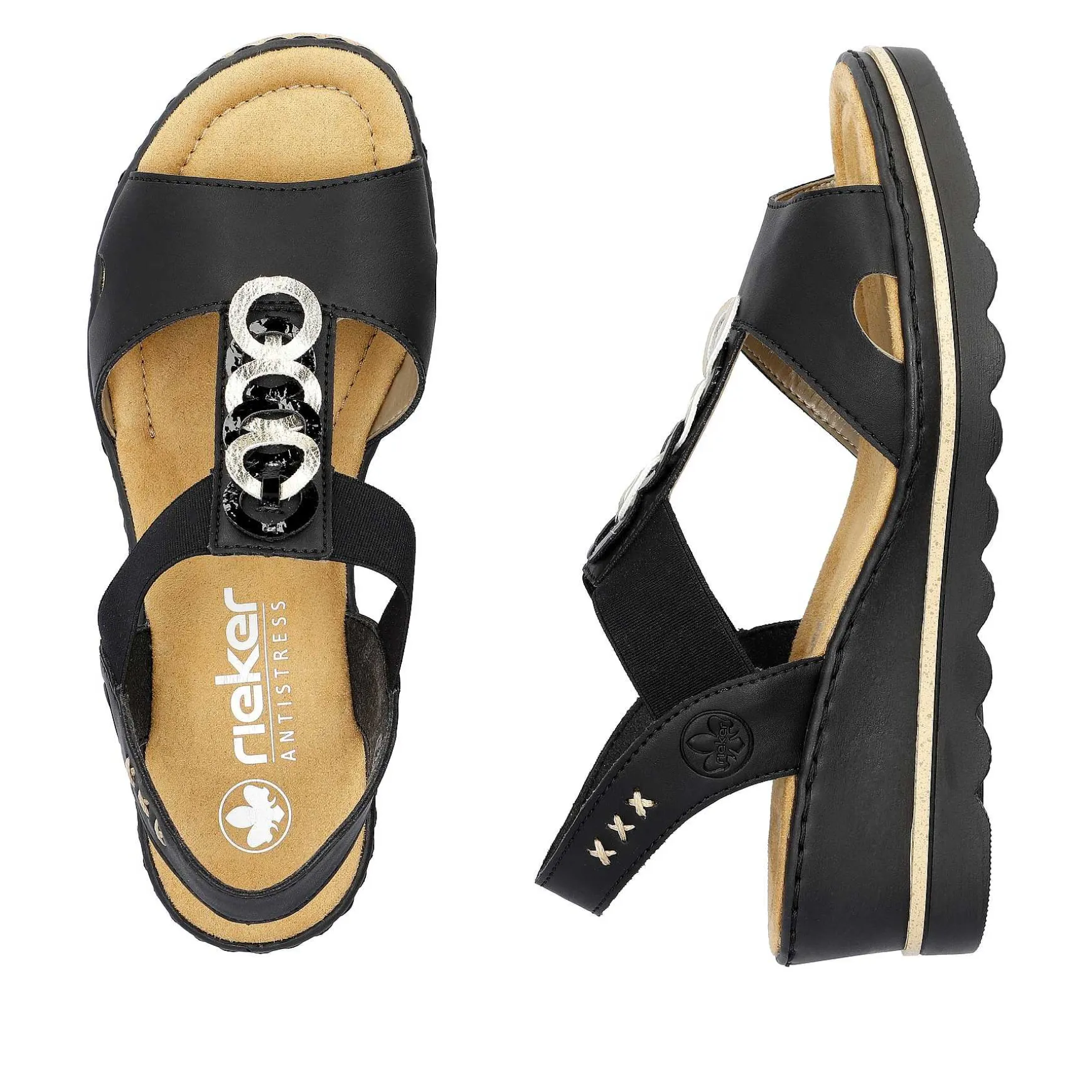 Rieker Women'S Wedge Sandals Jet Black