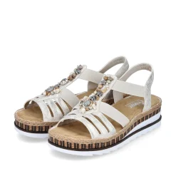 Rieker Women'S Wedge Sandals Beige Metallic