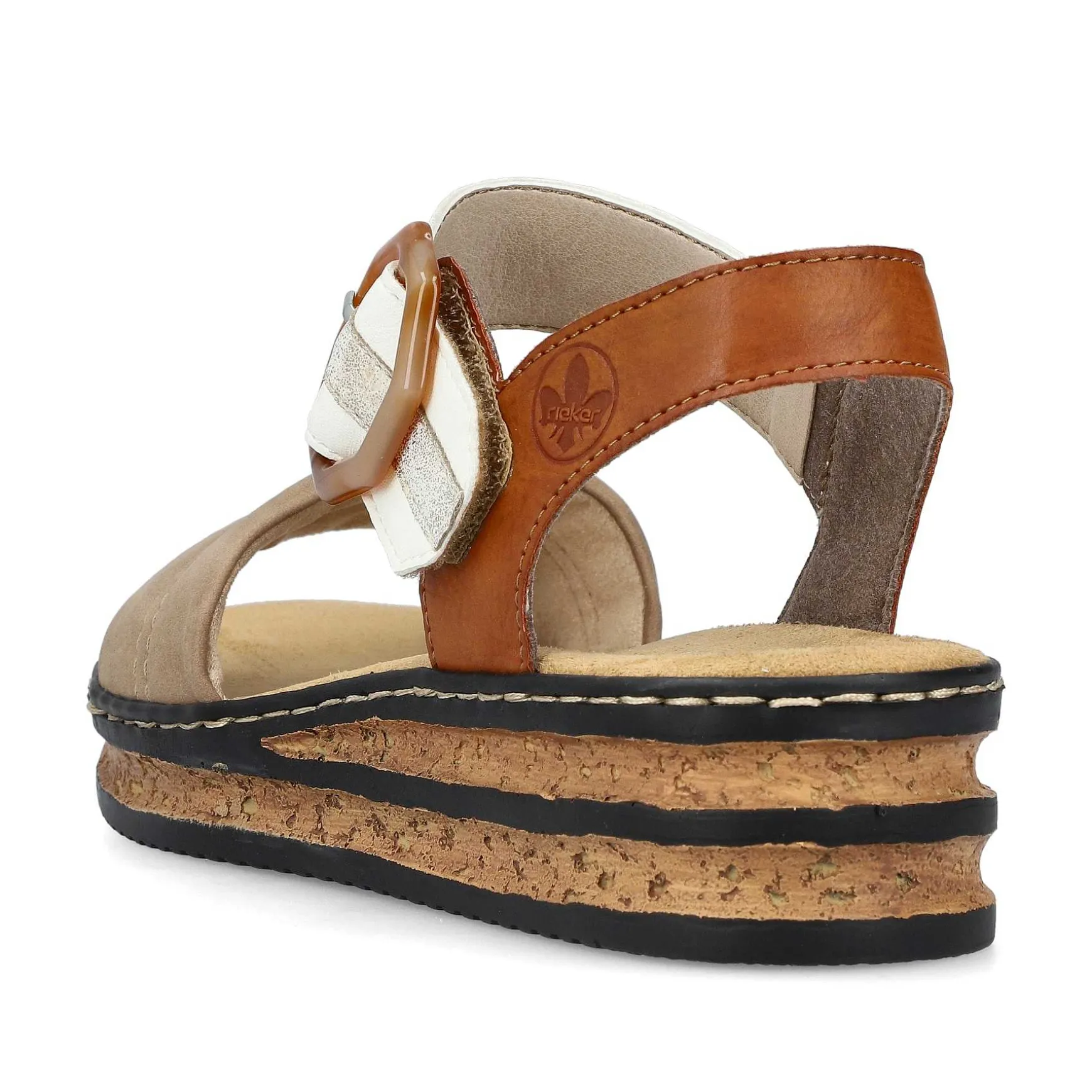 Rieker Women'S Wedge Sandals Brown Beige-Black