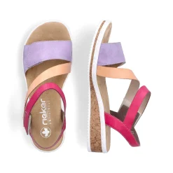 Rieker Women'S Wedge Sandals Purple-Pink-Salmon