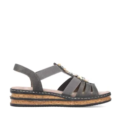 Rieker Women'S Wedge Sandals Brown Gray