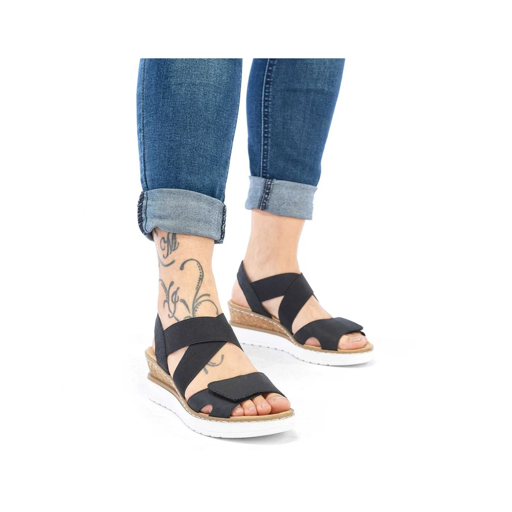 Rieker Women'S Wedge Sandals Jet Black